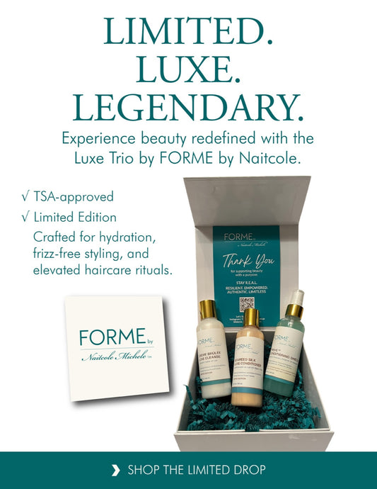 Luxe Trio box set by FORME by Naitcole Michele – seasonal, TSA-approved, limited edition luxury haircare gift set